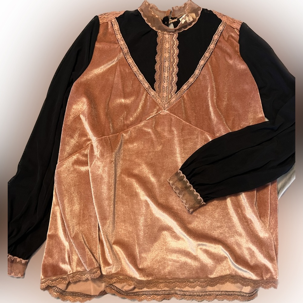 Velvet and lace sheer blouse